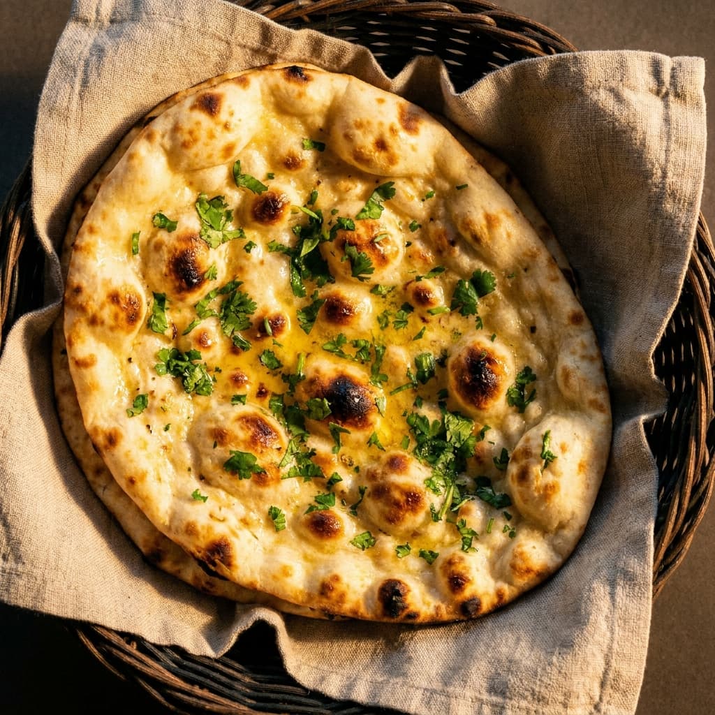 Fresh naan in a basket