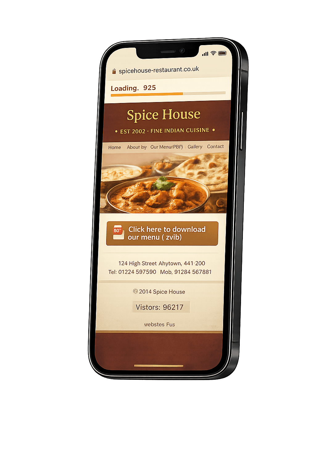 Dated restaurant website example shown on a smartphone
