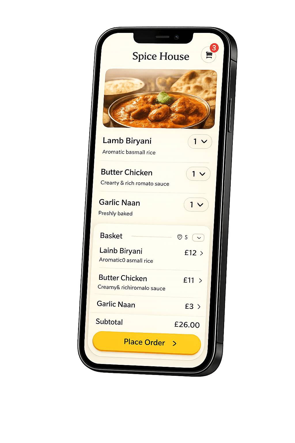 Spice House menu rendered on a modern smartphone — example of a Manto-built restaurant site